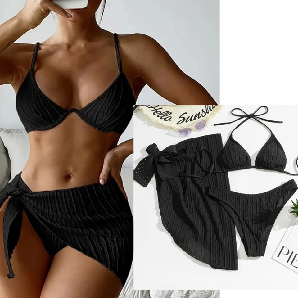 3 -dielne vysoký pás Bikini Set pre ženy Brucho ovládanie mikropodnikov Push o plodiny Top na plavky Softované čalúnené plavky