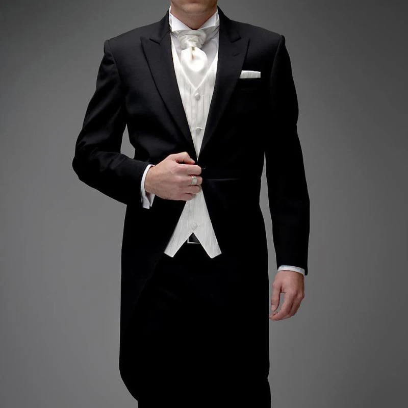 3 -dielny muž chvost pre formálne svadobné groommenty Tuxedos 2025 Classic Peak Labol One Button Solid Suit (bunda+nohavice+vesta)