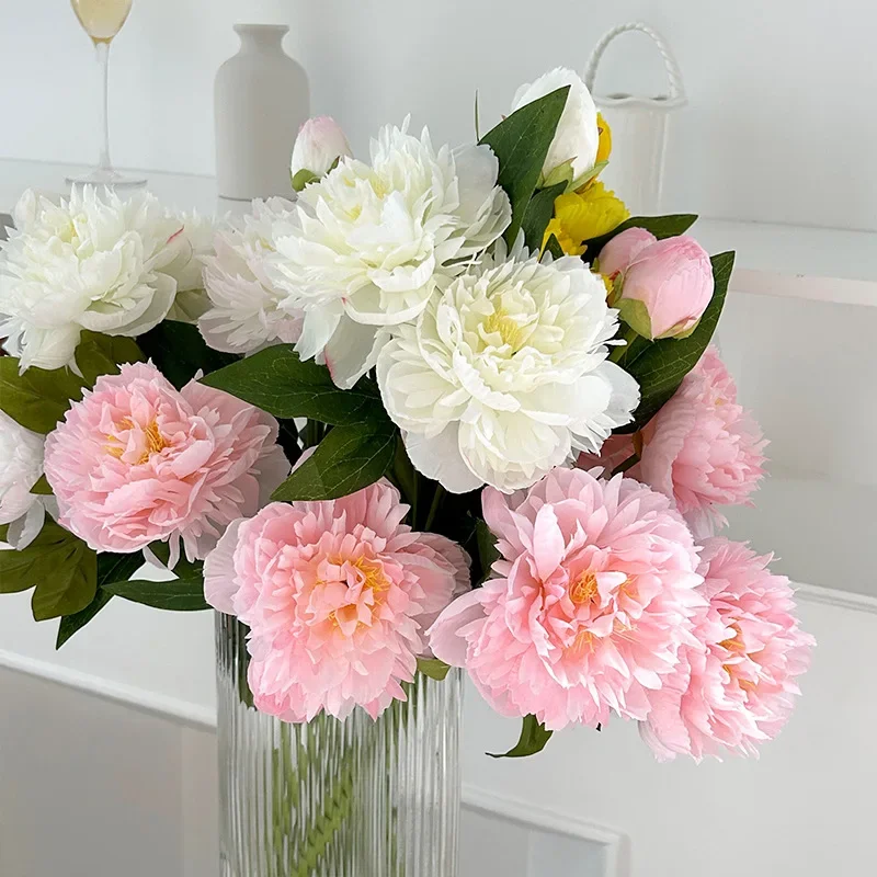 3 hlavy umelé dvojité okvetné peony kvety pre domácu dekoráciu svadobná cesta Sprievodca fotografiami výzdoba