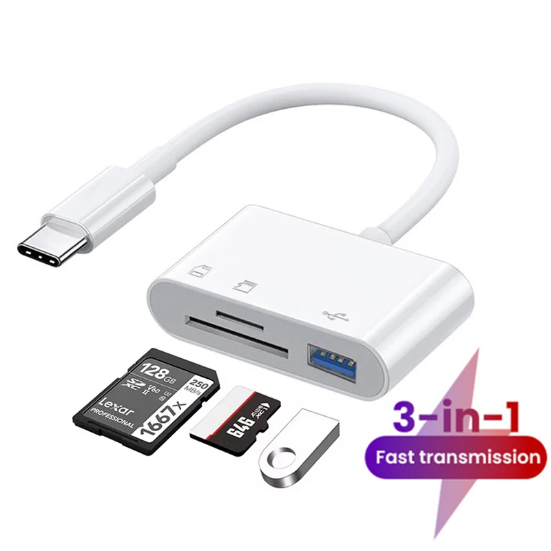 3 IN1 Adaptér na čítanie kariet typu C OTG TF SD CARD READER U-DISK Pamäťová karta prevodník OTG pre MacBook LAPTOP Samsung Huawei Xiaomi