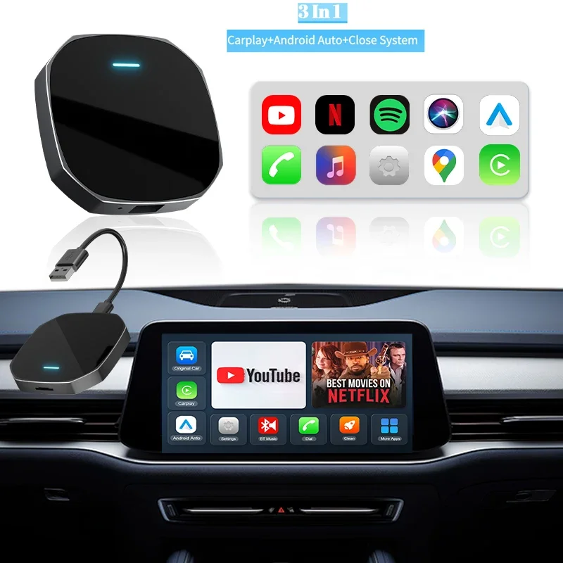 3 IN1 Wireless CarPlay Android Auto bezdrôtový adaptér Smart Mini Box Plug and Play BT5.0 WiFi Fast Connect Universal pre Nissan