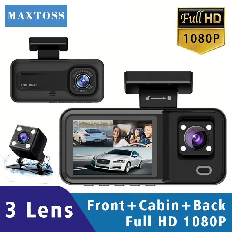 3 -kanálový fotoaparát automobil DVR 1080p Dash Dash Cam Interiér Cabin Mini vozidlo Trojcestne