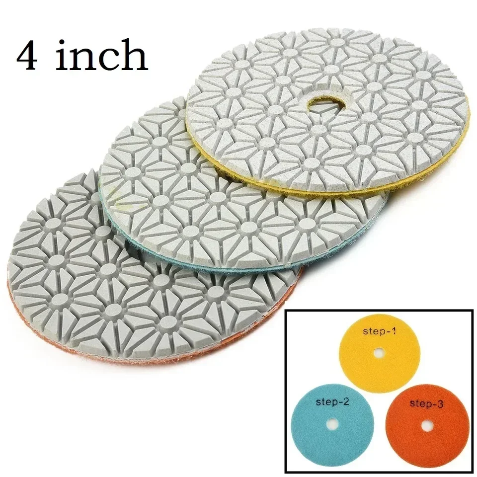 3 kroky suché/mokré leštiace podložky Diamond 4 palce 100 mm pre žulové mramorové kremenné obnova buff buff živice Disky Abrazívne nástroje