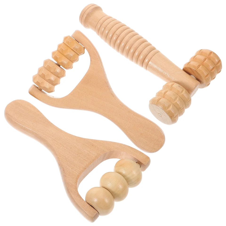3 ks Masážové nástroje Drevené mäso Massager valcové ramená zadné valčeky Walker Stick Daily Používanie