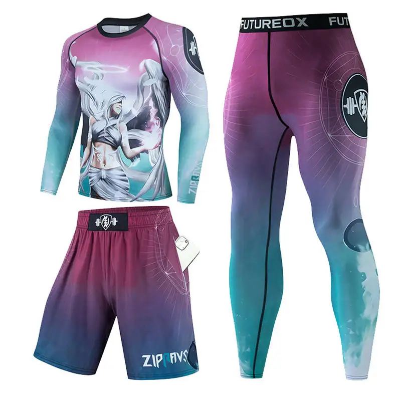 3 ks Muay thai muži MMA Kickbox Sport Sport Suit BJJ T tričká Rash Guard Fitness Tracksuit Boxing Jersey Running Set 91