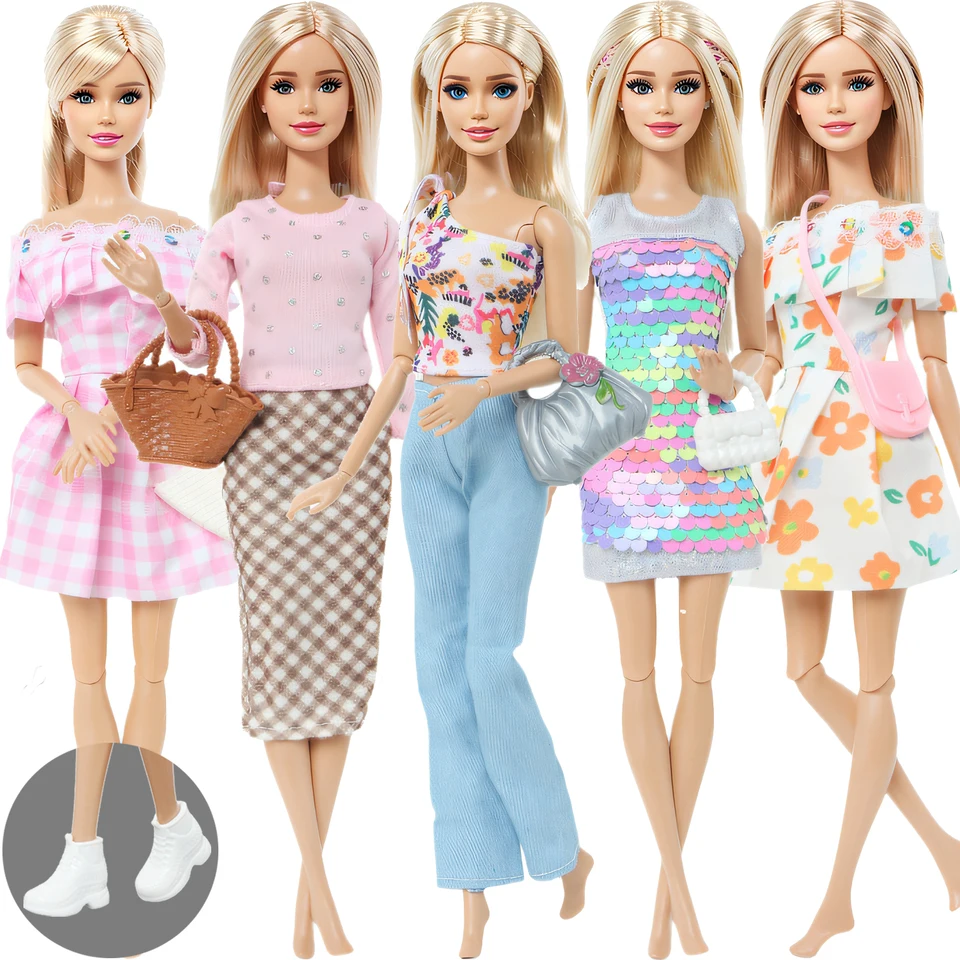 3 ks/set bábiky oblečené šaty s kabelkami topánky Tops Tousers Denné sukne oblečenie pre Barbie Doll Adsessory 30 cm detská hračka