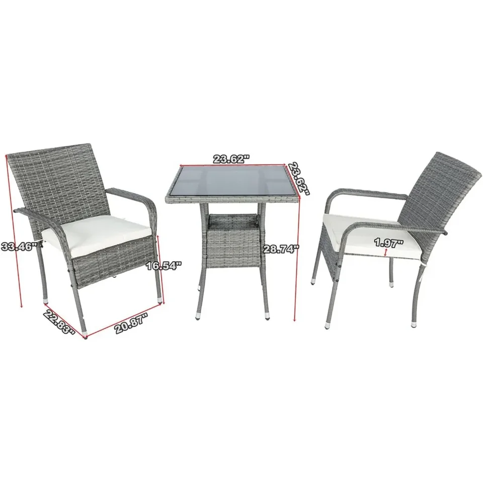 3 -kusová terasa nábytok, Rattan outdoor Furniture Patio Set, stoličky a stoličky s kovovým terapom a stoličky s hrdzou odolným rámom