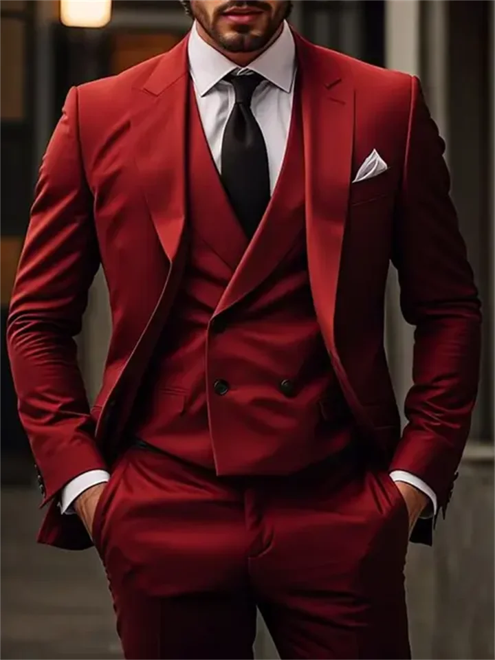 3 -kusové vysokokvalitné červené/námorné obleky pre mužov Slim Fit Formal Business Office Denné príležitostné oblečenie módne svadobné hostiny smoking smon