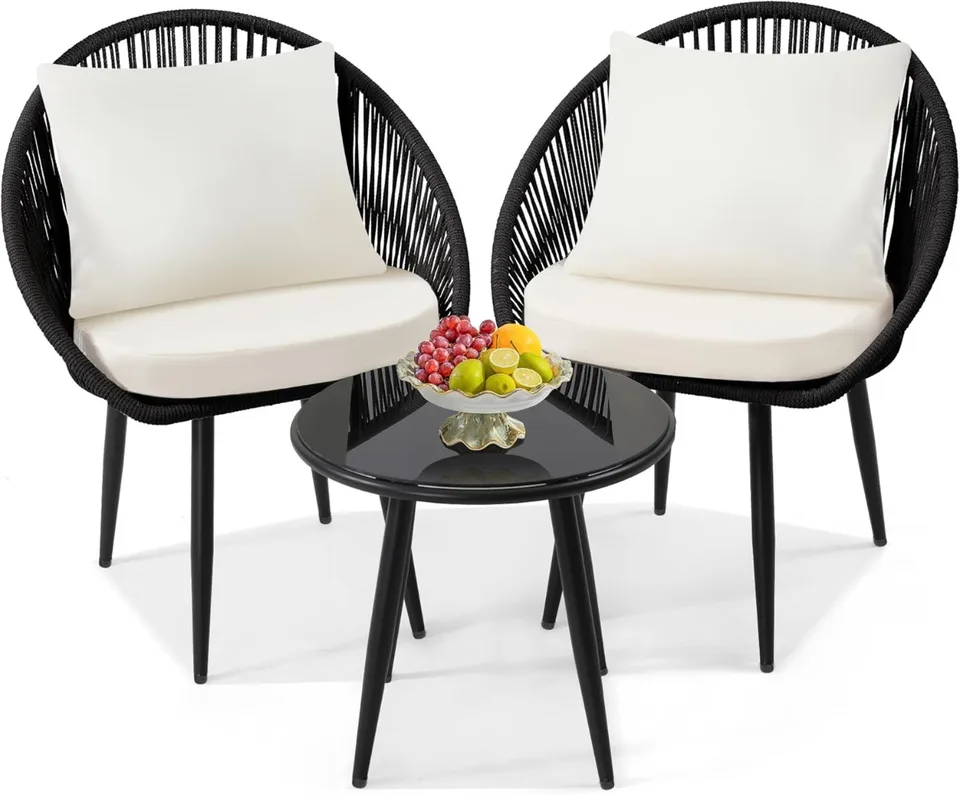 3 kusy bistro set, všetky konverzácie na konverzáciu na terasu a bočný stôl, ideálne pre palubu, balkón, bazén, čierny