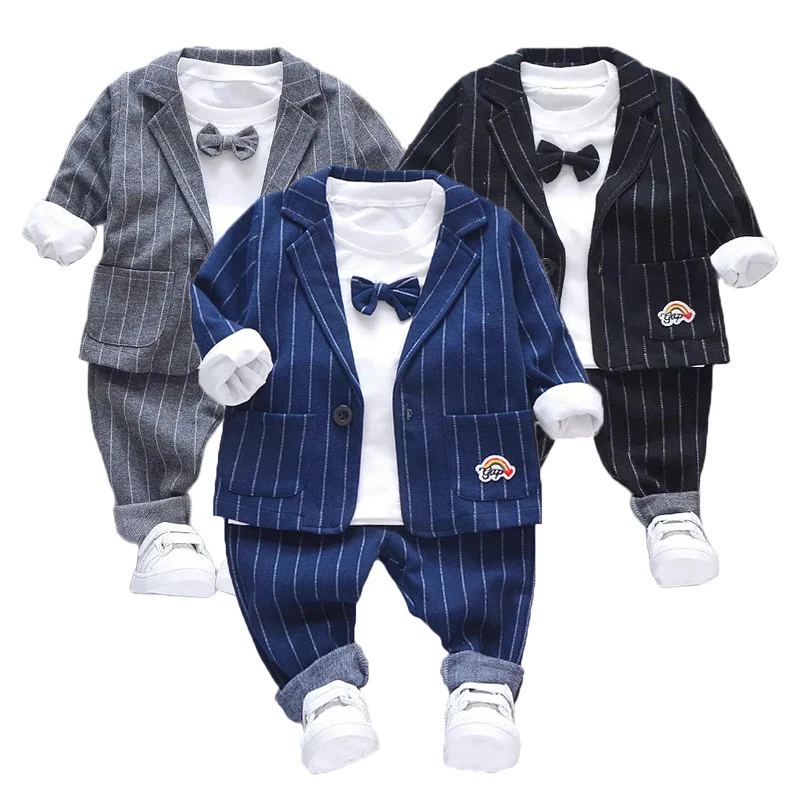 3-kusy chlapci nastavené na jarné jesenné deti Gentleman Suit Trus Tričko+kabát+nohavice 0-5 rokov pre batoľatá večierok Detský oblek pre voľný čas