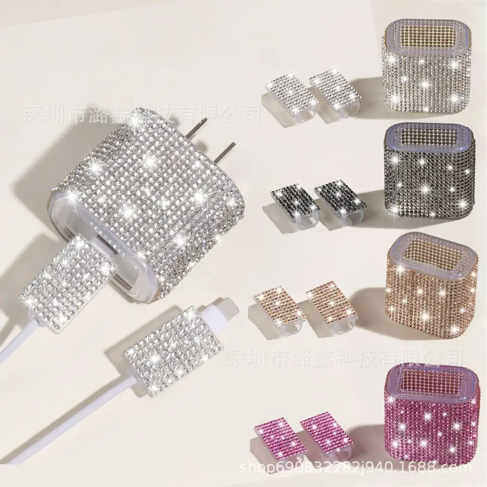 3-kusy súprava Krásna lesklá palica Diamond Silikone Ochranný kryt pre iPhone 14 20W nabíjačka USB kábel