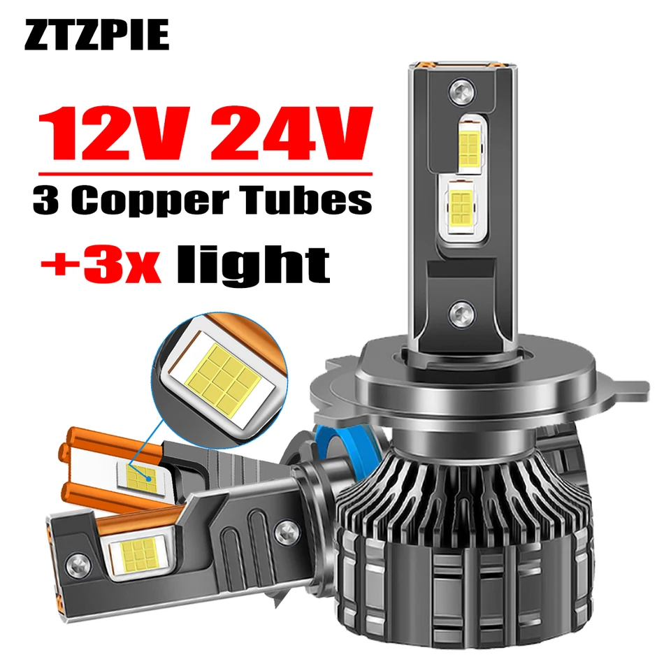 3 medené trubice 6000K biele 9005/HB3 9006/HB4 H1 H7 H4 H11 H11 CANBUS Project LED CAR Svetlomet CSP 7055 Car Lamp 12v 24 V Hmlové svetlo