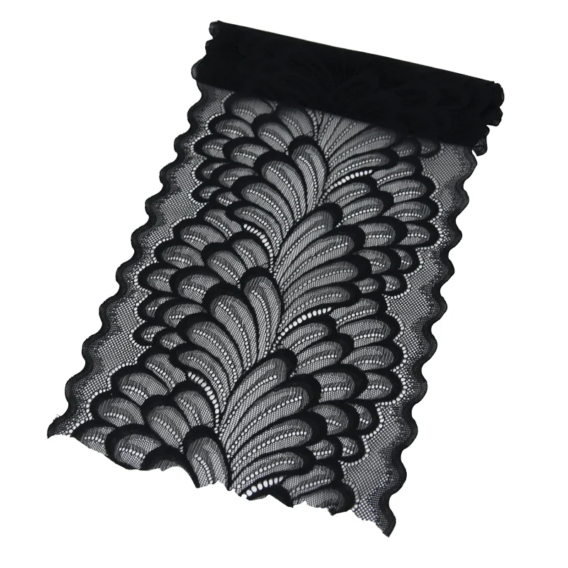 (3 metre) 22 cm čierne listy elastické strihové čipky Trimy pre oblečenie Dress Dress Šijacie šaty čipkované kostýmové látky