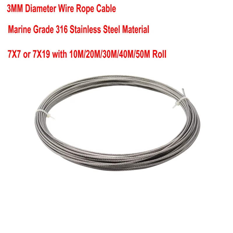 3 mm 10 m/20 m/30 m/40 m/50 m Roll Marine 316 Nerezová oceľ Soft 7x7 7x19 kábel drôteného lana pre rybolovné čerpadlo na rybolovný riadok Vodné čerpadlo Vyzdvihnutie