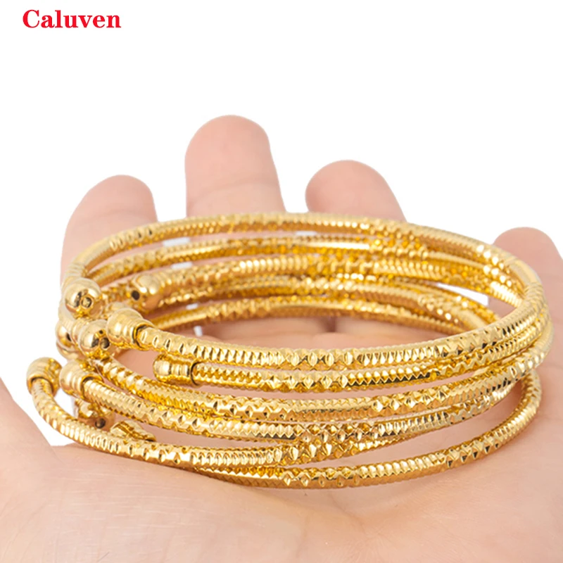 3 mm/6ks Dubaj šperky pre ženy Indické náramky Africa Ball Jewellery Gold Color Parlamené náramok Etiópska svadobná nevesta darček
