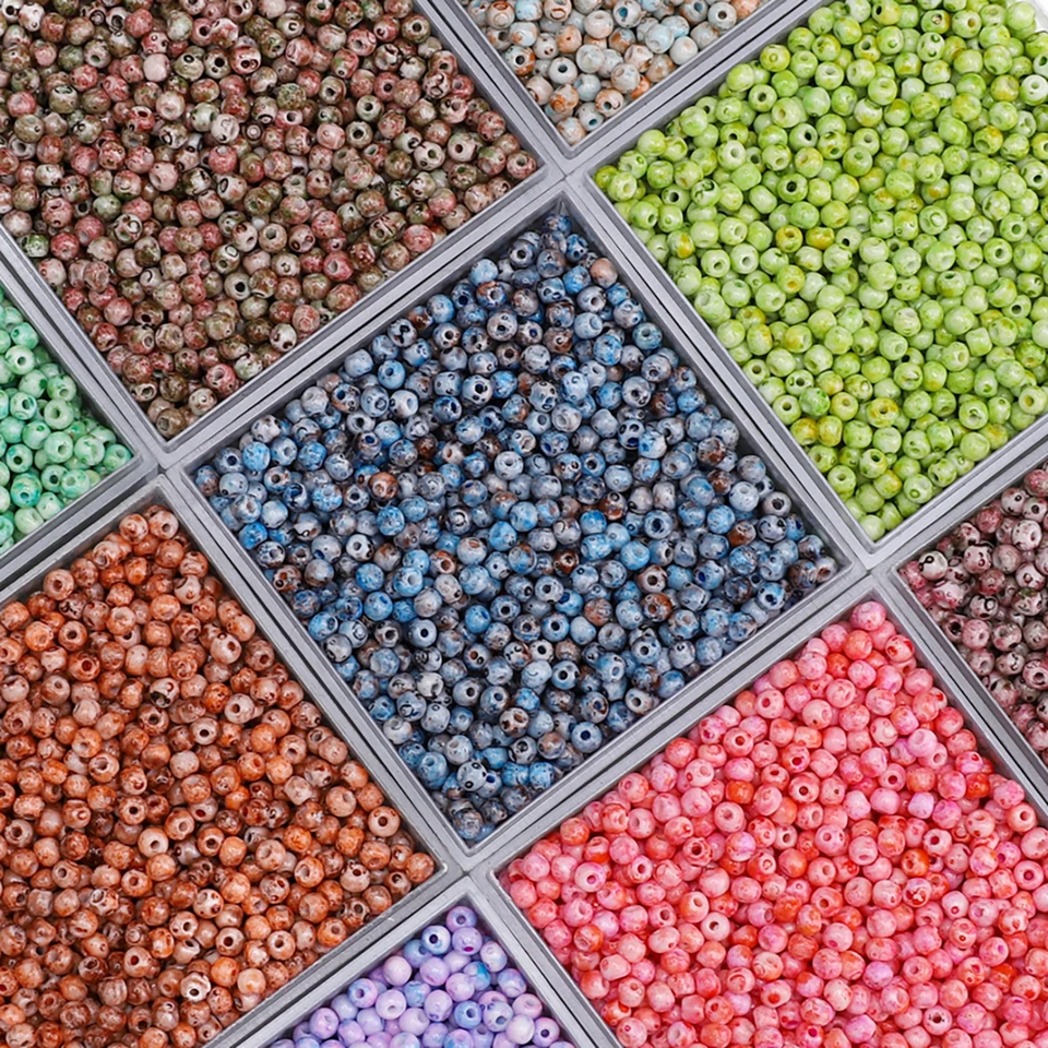 3 mm asi 300ks/taška vyrobená v Číne so super vynikajúcimi sklenenými ryžovými korálkami v pevnej farbe Picasso Unikátne voľné korálky ručne vyrábané DIY Žid