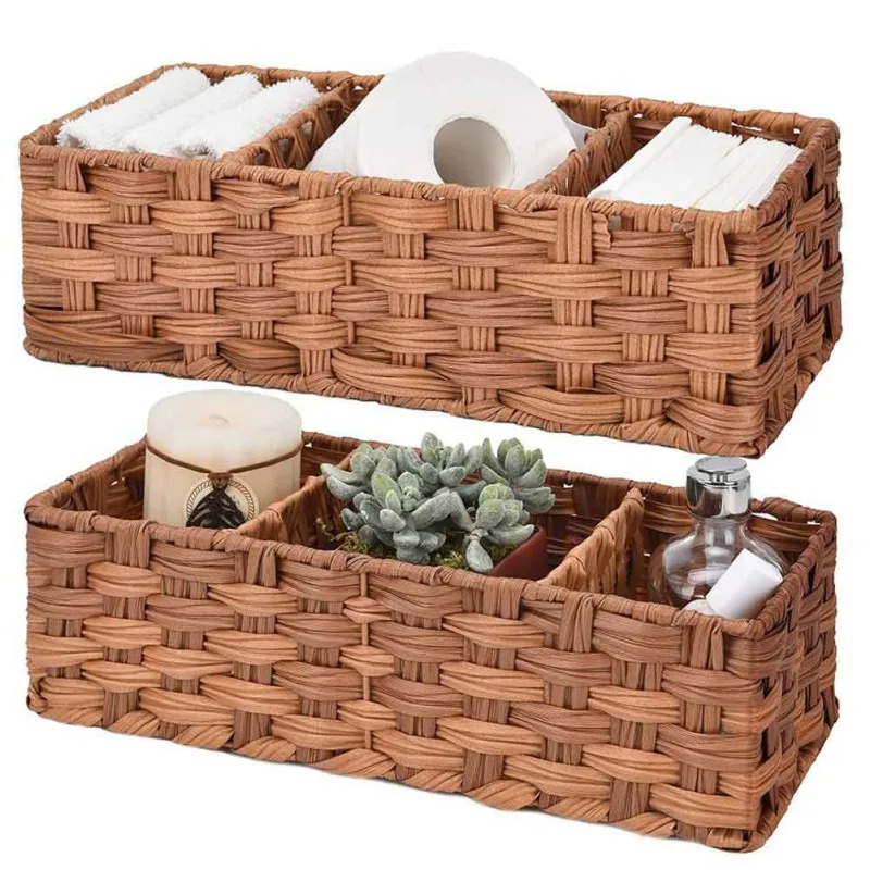 3 mriežka ručne tkaná skladovacia košík Rattan Storage Breet Bread Fruit Raňajky čaj Piknikový kôš obdĺžnikový kuchynský úložný priestor