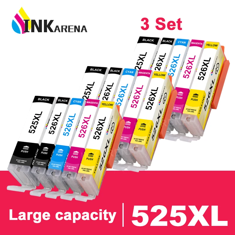 3 nastavené náplňové kazety PGI-525 CLI-526 pre Canon Pixma IP4850 IX6550 MG5150 MG5250 MG6150 MG8150 MX885