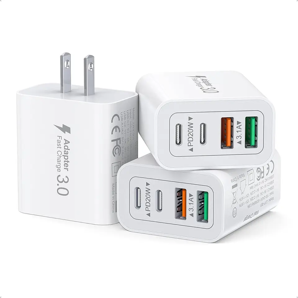 [3-pack] 40W USB C nabíjačka, 4-port PD+QC Wall zástrčka napájací blok pre iPhone1615/14/11/11/11/Pro Max/XS/XR/8/7, iPad, Samsung