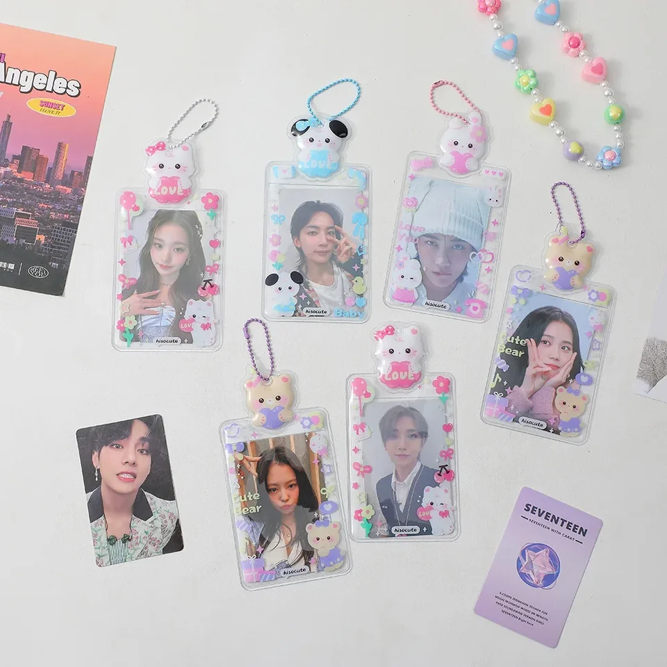3 -palcová sladká karikatúra KPOP Photokard držiak roztomilé zviera šteniatko medveď mačiatko Študentské identifikačné obal