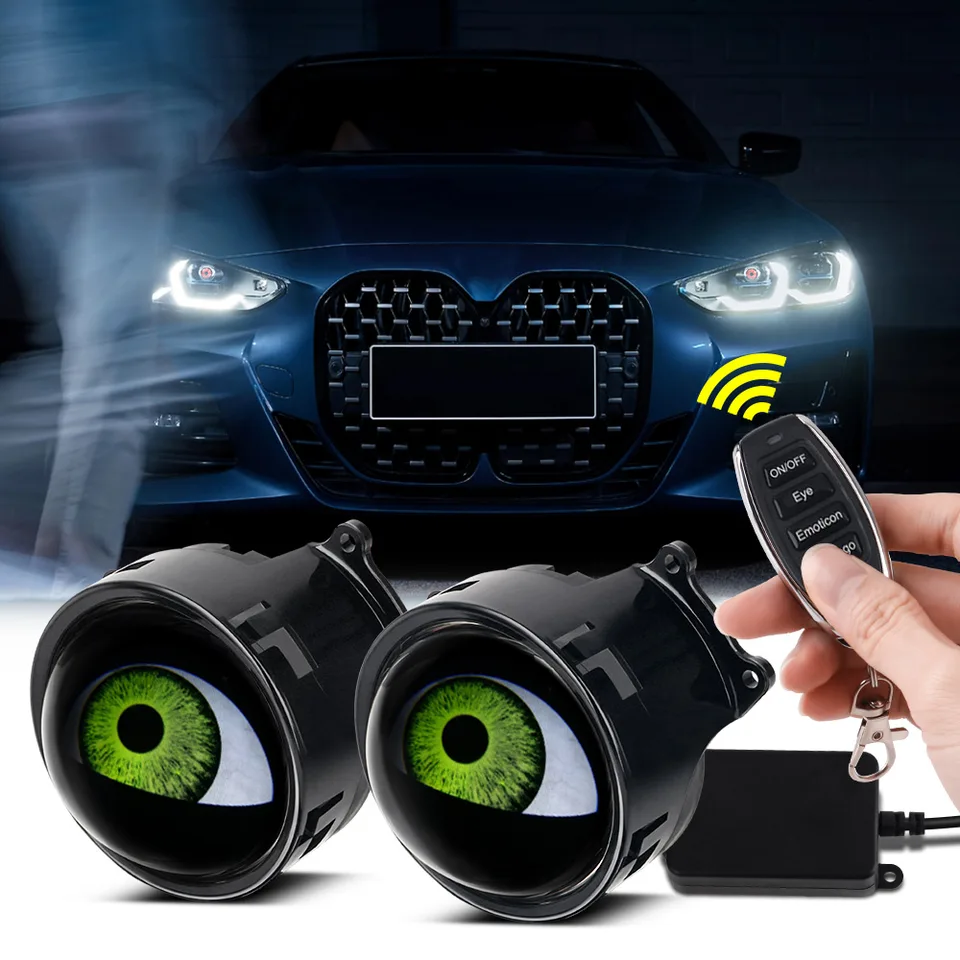 3-palcové diabolské očné LED auto Dynamické šošovky Svetlomety 12V s diaľkovým ovládaním Angel Eyes 33 režimy Devil Eyes Dodatočná súprava pre auto pre auto