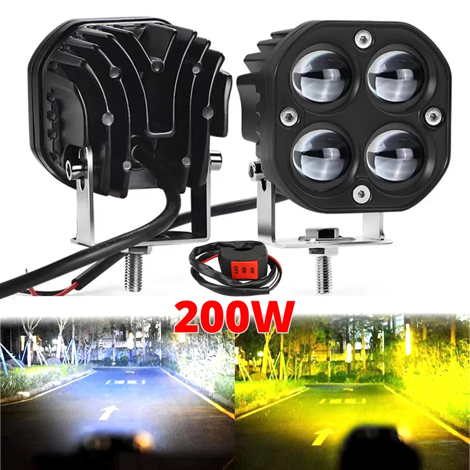 3 -palcové dvojfarebné LED reflektory 200 W hmlové lampa LED pre motocykel SUV 30000LM 24V 12V 12 V Turn Signals Doplnky svetlometov