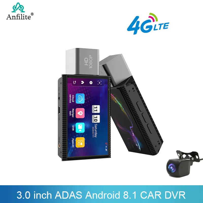 3-palcový Android 8.1 4G CAR DVR ADAS Mirror G-Sensor Dash Cam GPS Dual šošovky 1080p Video kamera pre kameru Wi-Fi Parking Monitor WiFi