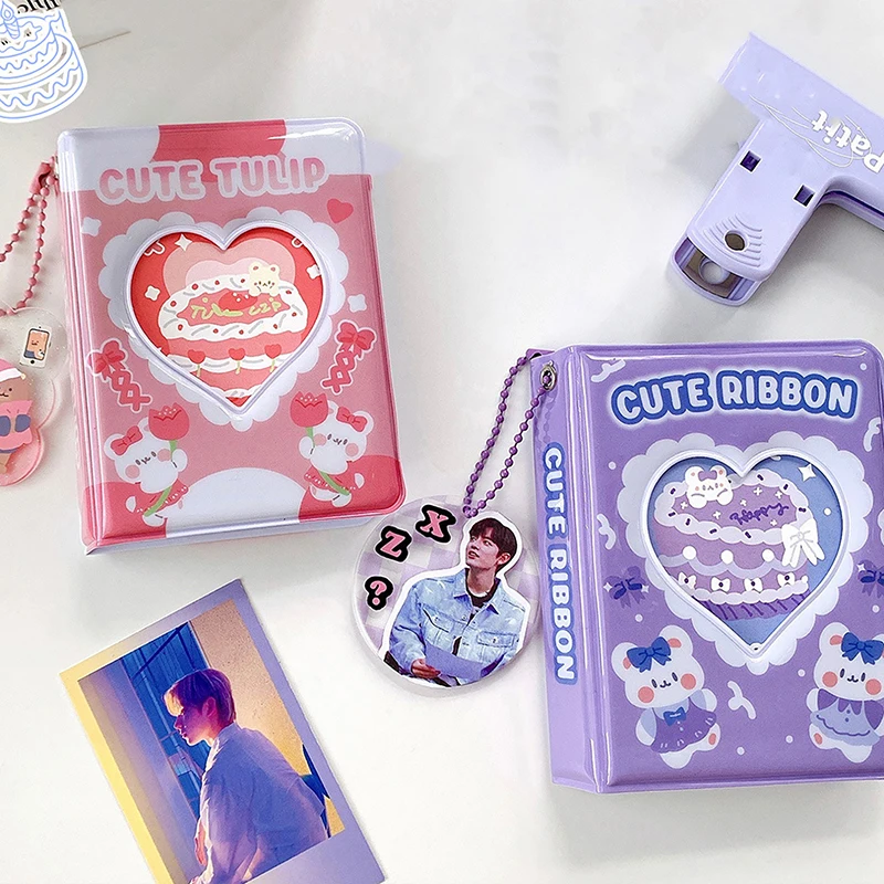 3 -palcový karikatúra Photo album Lovely Photocard Držiteľ KPOP Idol Chasing Collection Book Cake Bear Tlack Instax Mini