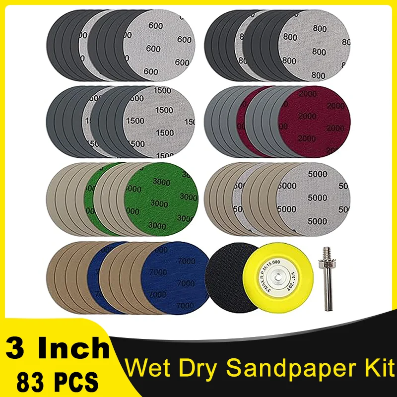 3-palcový mokrý a suchý brúsny papier kremíkový karbidový háčik a slučka s rozlíšením 600-7000 krupičiek s 1/4 adaptérom pre lak svetlu