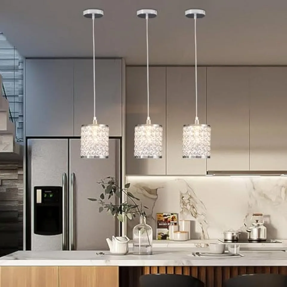 3 PCS Dekoratívne krištáľové závesné svetlo, moderný mini stropný závesný kovový prívesok pre bar, jedáleň, chodbu, obývaciu izbu