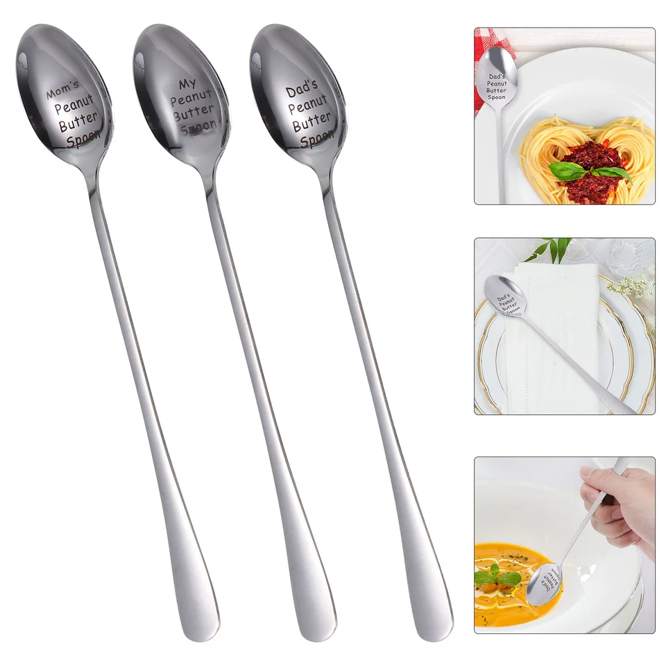 3 PCS Spoon Coffee Metal Dessert Spoons zmrzlinová jedlá Čaj Čaj šálka jedlá z nehrdzavejúcej ocele Dlhá rukoväť dieťa dieťa