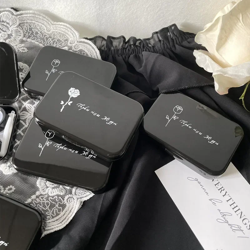 3 pár/box Čierna ruža kontaktná šošovka bez zrkadla Kontaktná šošovka pre držiak pre prenosné kontaktné šošovky pre prenosné kontaktné šošovky