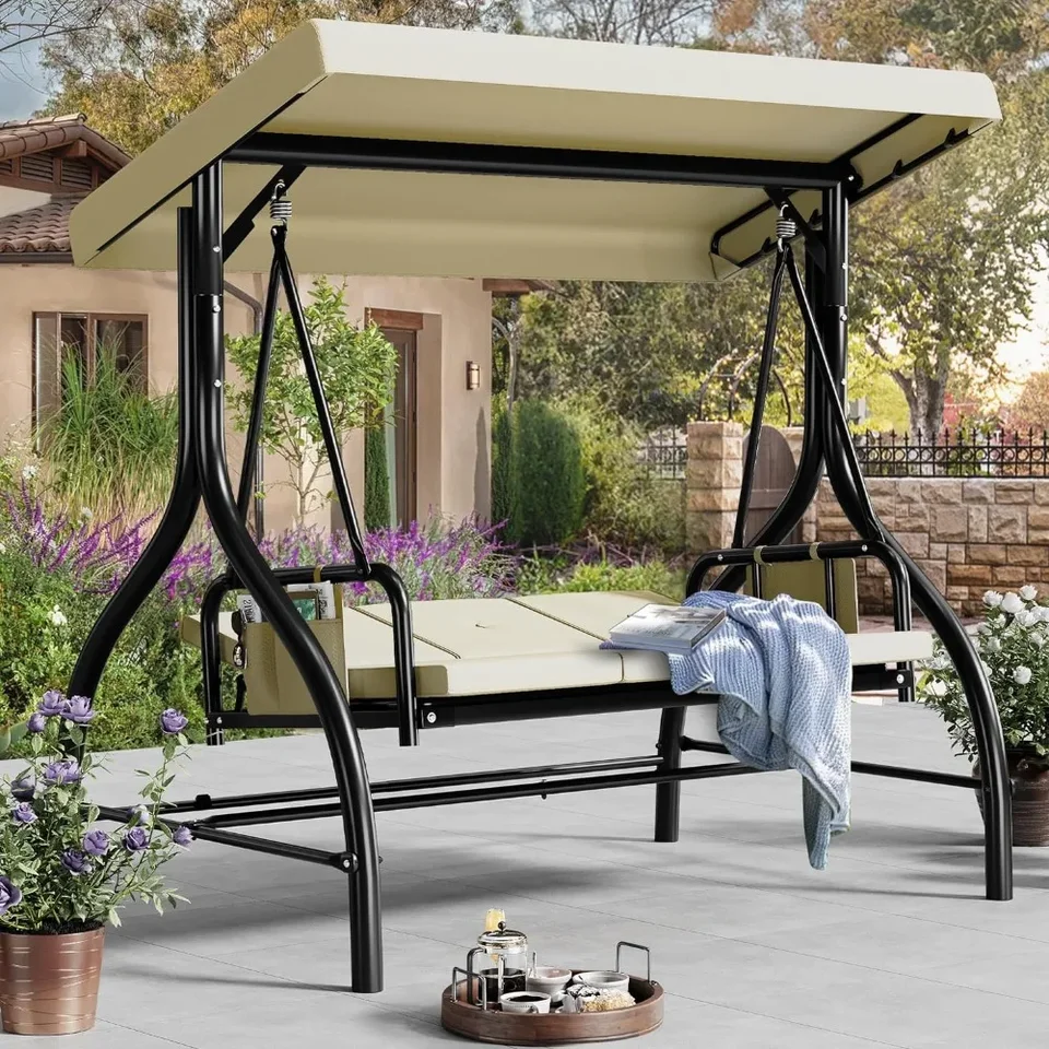 3 sedadlá Vonkajšie výkyvy pre dospelých veranda Swing s vonkajšou terasou na vonkajšiu terasu Swing Heavy Duty Swing Stoličky s nastaviteľným vrchlíkom