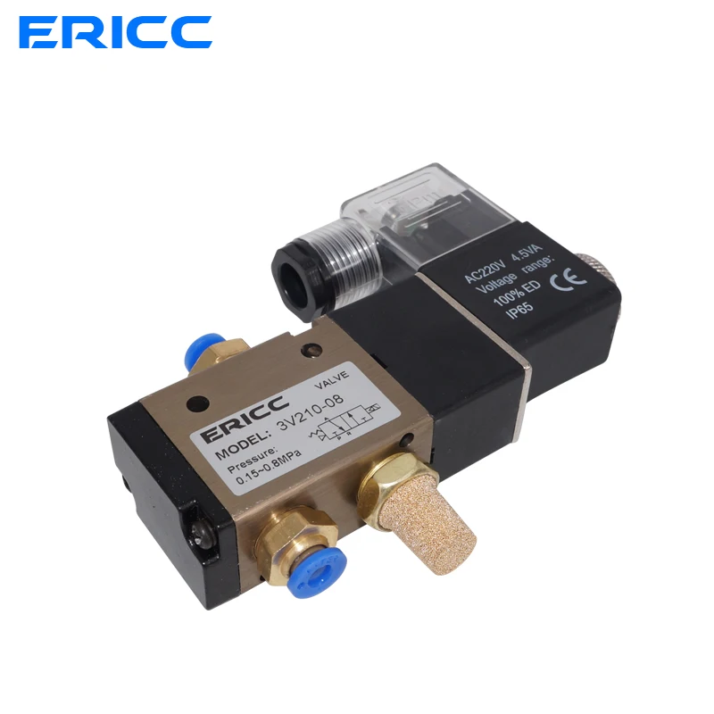 3-spôsob, ako Port 2 Poloha 3v210-08 Normálne uzavretý DC12V 24V AC220V Pneumatický vzduchový solenoidný ventil Elektrický regulačný plyn Magnetický ventil