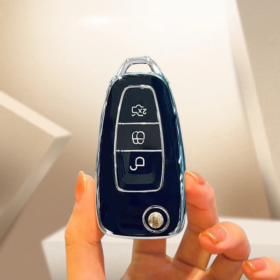 3 Tlačidlá automobilový kryt kryt chrániča Shell FOB Holder pre Ford Fiesta Focus Galaxy Fusion Mondeo C-Max Kuga EcoSport
