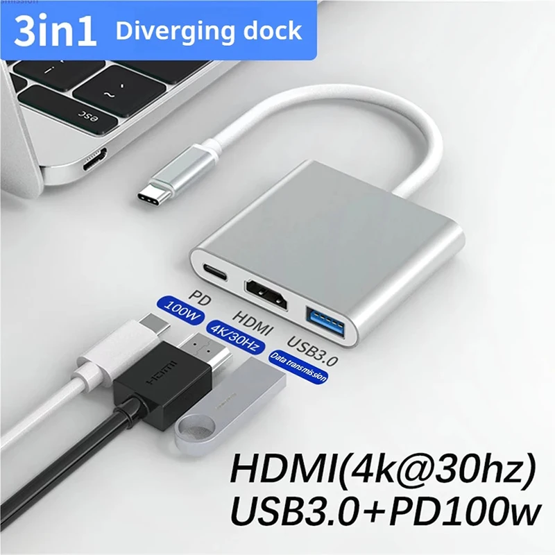 3 v 1 4K Typ C až HDMI kompatibilné USB 3.0 Typ USB C Adaptér USB C Converter Prevodník THUNBOLT 3 Prepínač káblového kábla HDTV Adaptér HDTV