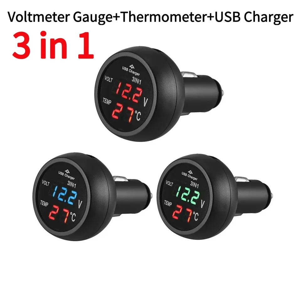 3 v 1 DC 12V/24 V Volt merač automobilu Digitálne LED DIOD DION DISPLE DISPLAT VOCITY TERMOMETER TRERMOMER TRACK USB nabíjačka pre nabíjačku pre tablety telefónu GPS