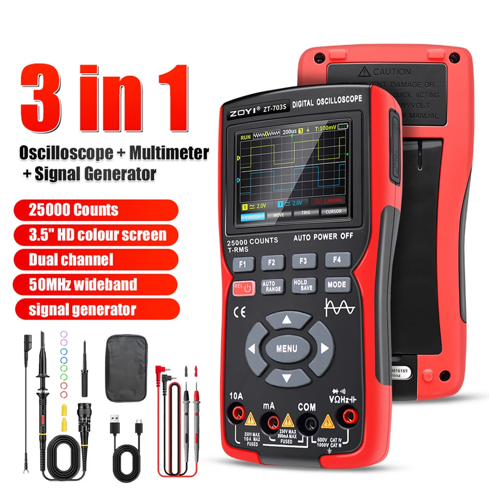 3 v 1 digitálny multimeter 50 MHz šírka pásma 280 ms rýchlosť PC Waveform Data Storage Dual osciloskopový generátor signálu
