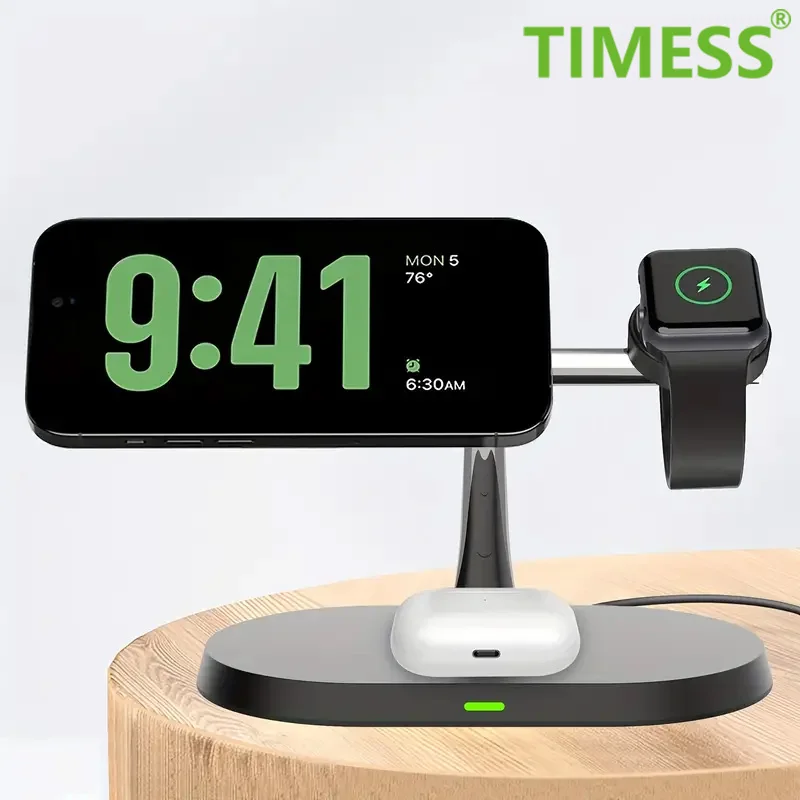 3 v 1 Magnetic Wireless Stand pre iPhone 12 13 14 15 16 ， Rýchle nabíjacie stanica pre Apple Watch 10 9 8 7 6 5 AirPods Pro