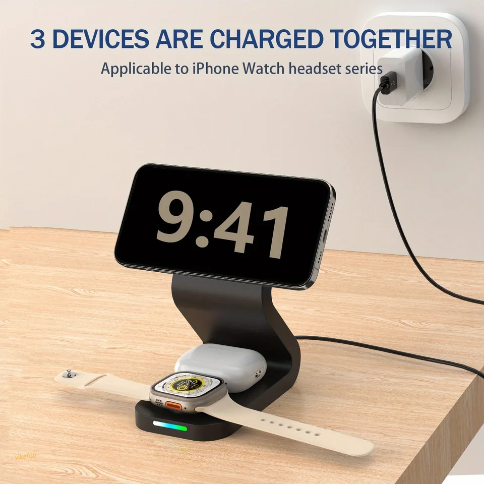 3 v 1 magnetickej bezdrôtovej nabíjacej stanici Rýchle nabíjacie stojanové držiak telefónu pre iPhone 15 14 13 12 11 Pro AirPods Iwatch Ultra