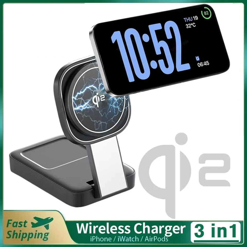 3 v 1 magnetickej bezdrôtovej nabíjačke QI2 Skladacia nabíjacia stanica pre Magsafe iPhone 16 15 14 13 12 Apple Watch 9 8 7 AirPods Pro
