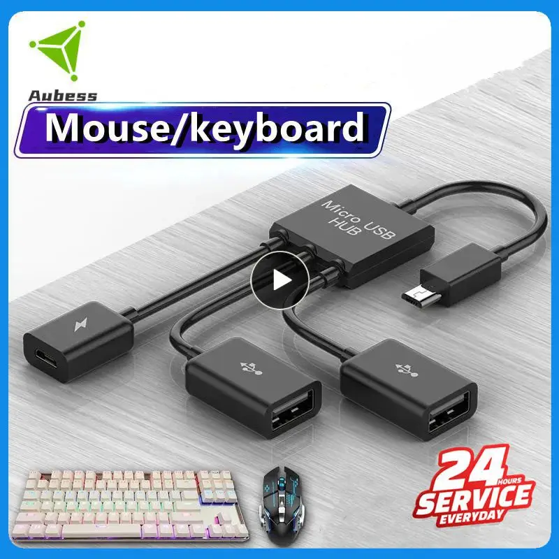 3 v 1 micro USB až 2 OTG Hub Cabter Splitter USB OTG káblový telefón prevodník Micro-USB Type-C adaptér pre klávesnicu myši tablet