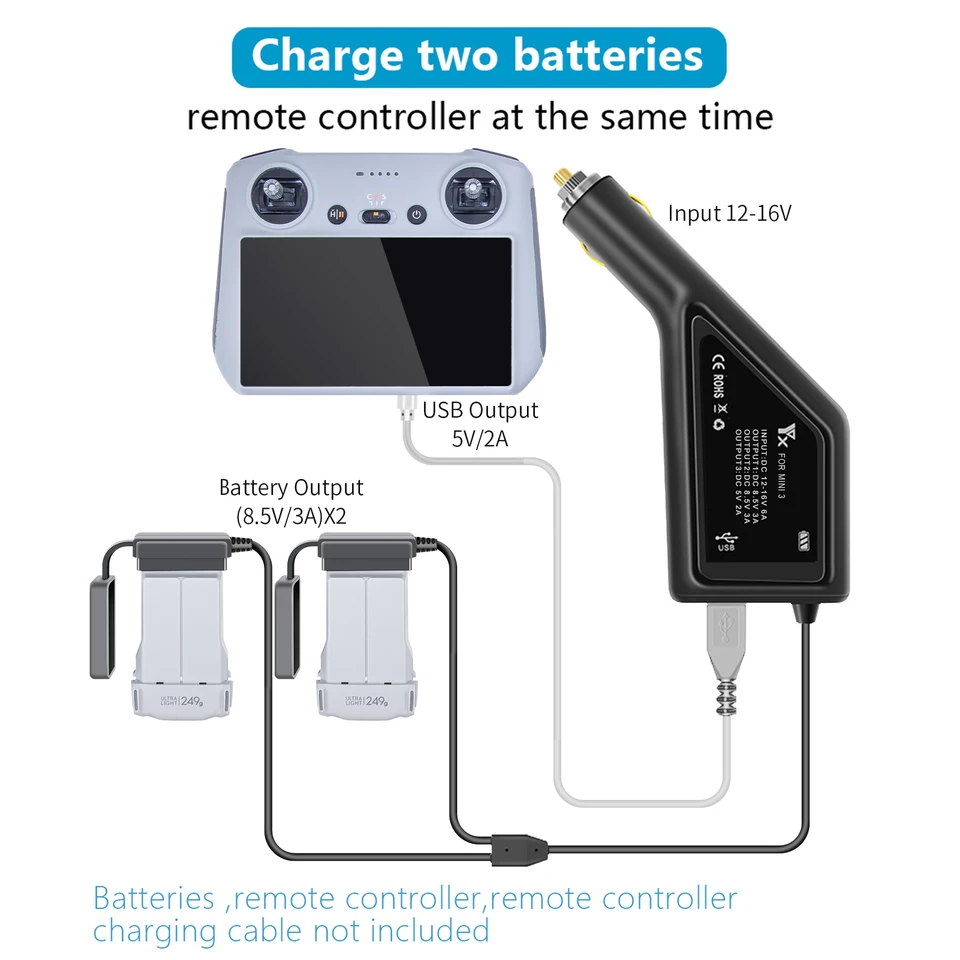 3 v 1 nabíjačke automobilu pre DJI Mini 3/3 Pro/4 Pro Intelligent Battery Connect Connector Connector USB Adapter Multi 2 batéria