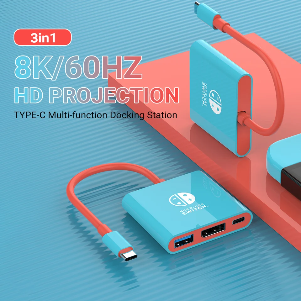 3 v 1 USB C Hub 8K@60 Hz DisplayPort Switch Dock pre MacBook Pro Air