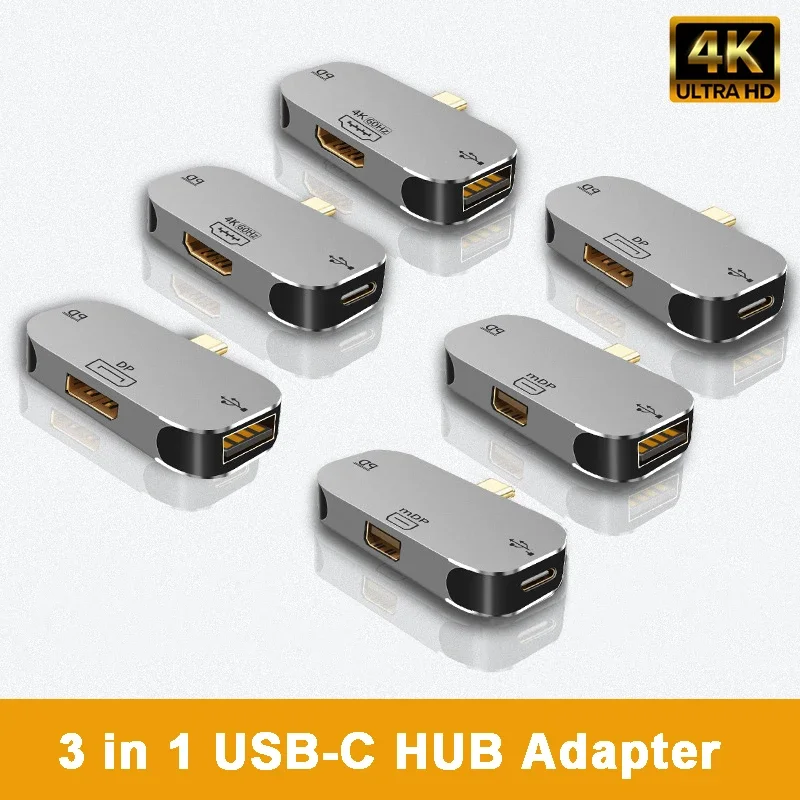 3 v 1 USB HUB Typ C až HDMI kompatibilné/DP/Mini DP Adapter 100W PD Rýchle nabíjanie USB-C Docking Station pre MacBook Pro 4K@60 Hz