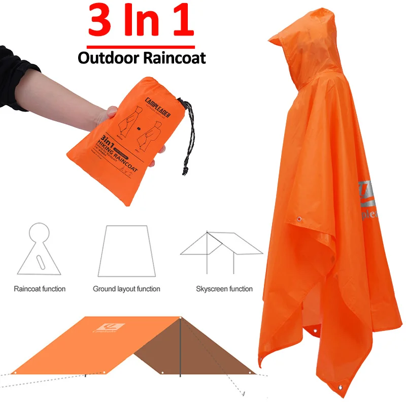 3 v 1 Vonkajší plášť s kapucňou Dlhý vodotesný dážď Poncho Motocykel dažďový obal kemping kemping turistický cestovný