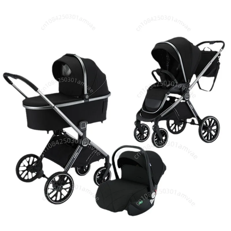 3-v-1bby kočík s autosedačkou obojsmerným detským kočíkom ľahkým, vysokovýkonným, skladateľným novorodeneckým kočom Four Wheels Troller