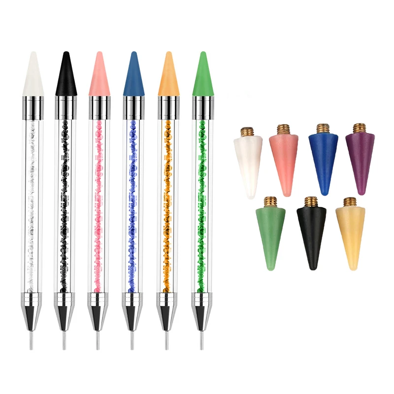 3 voskové hlavy alebo 1PC dvojdoté bodkovanie na nechty na nechty Crystal Beads Drobné kamienkové gombíky flitry Picker Manipure Wax Tools Tools
