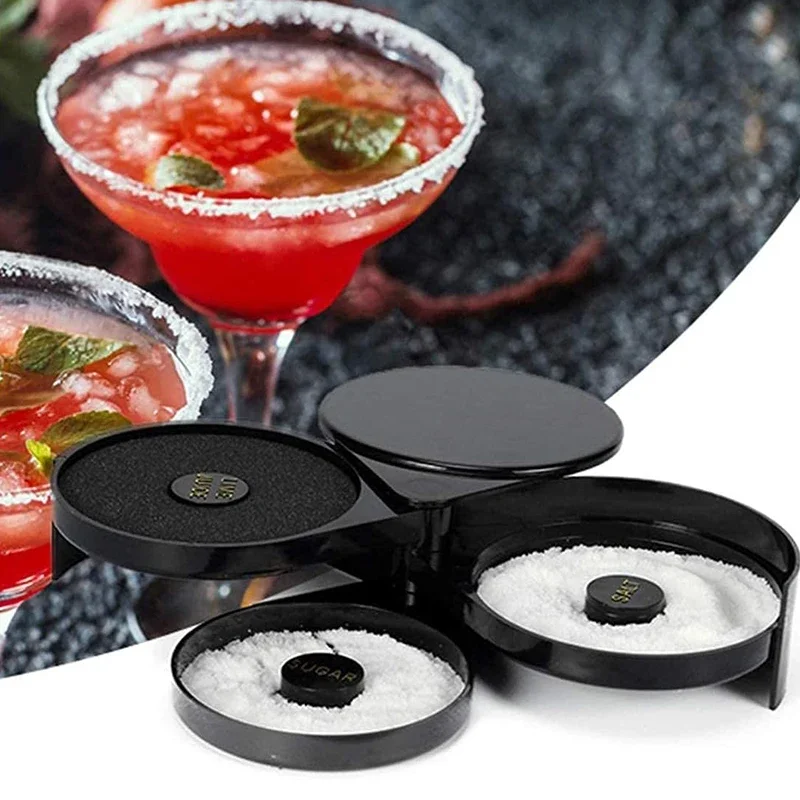 3 vrstvy Rotujúce soľ Rimmer Box Limet Juice Rimmer Tool Tool Bar Víno príslušenstvo kokteil miešací soľný cukor box Bar Bartender puzdro