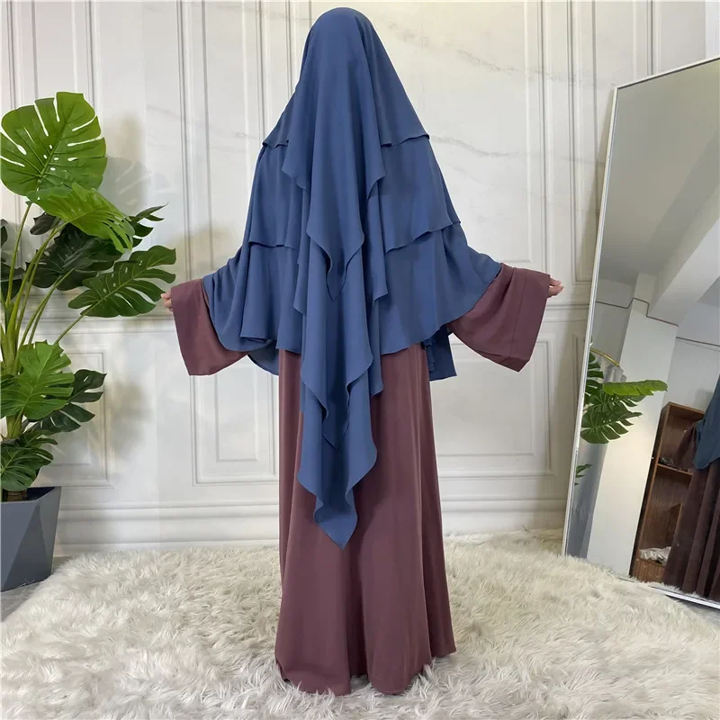 3 Vrstvy veľkého khimaru nad hlavou Hidžab Eid Ramadan Kaftan Abaya šifón šál morčacie modlitebné odev Islamské burqa oblečenie hlavy